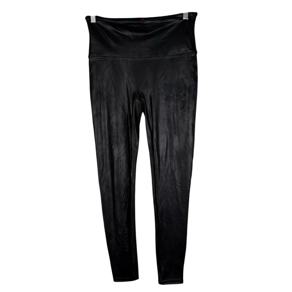 SPANX Metallic Sleek Black Leggings Pull On Fitted Stretchy Pants Shiny